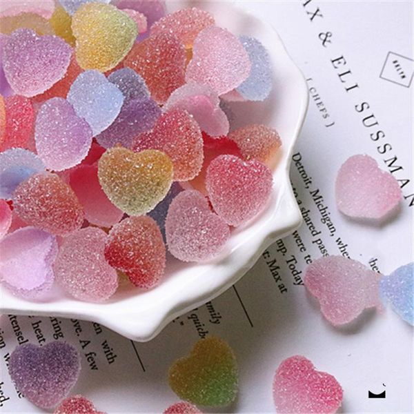 

nail art decorations 50pcs/bag cute gummy heart shape decoration 8/10mm resin sugar charms 6 colors candy kawaii jelly manicure accessories, Silver;gold