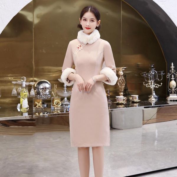 

ethnic clothing 2021 note qipao dress velvet traditional cheongsam, Red