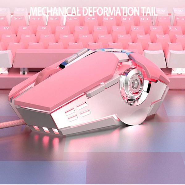 

3200dpi pink gaming mouse usb wired girls cute mechanical computer gamer 7 keys silent office gift for pc notebook mice
