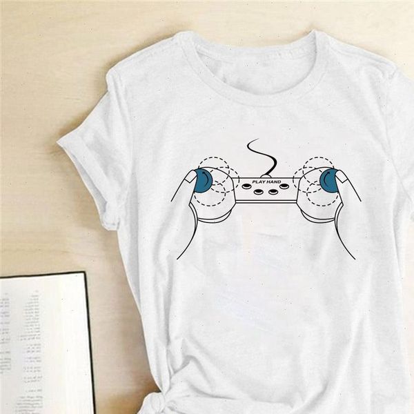 

funny womens t shirts handle video game shirt gaming player play hand letter printed tees femme fashion casual short sleeve, White