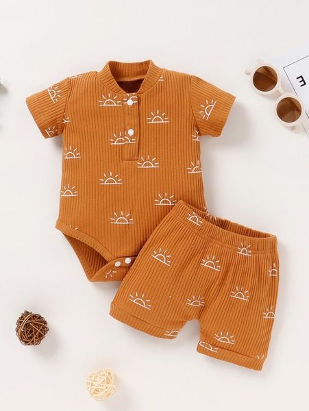 

baby sun print bodysuit & shorts she, White