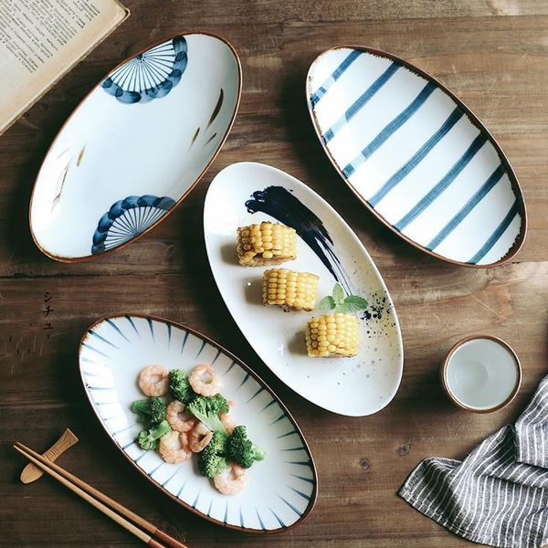 

dishes & plates 11 inch japanese restaurant style hand-painted underglaze ceramic sushi plate oval dish dumpling