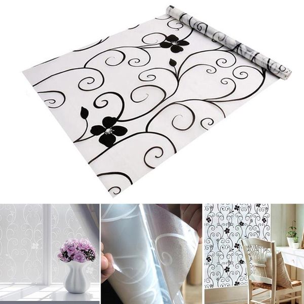 

black white flower vine sunscreen static adhesive window stick waterproof cover glass film sticker 45cm x 200cm gift wrap
