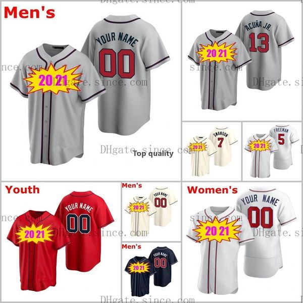 

2020 men women kids youth brave ronald acuÃ±a jr. freddie an dansby swanson cole hamels ozzie albies chipper jones baseball jerseys, Blue;black