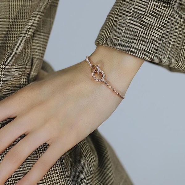 

charm bracelets japan and south korea copper plated rose gold bracelet women's simple versatile double ring roman numeral, Golden;silver