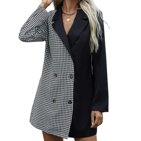 

women's suits & blazers elegant plaid black and white stitching blazer casual street double-breasted chic office lady coats, White;black