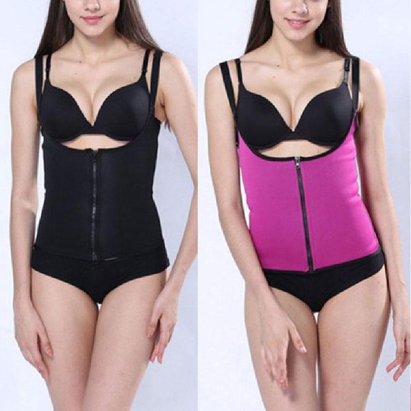 

women's shapers women waist trainer push up vest tummy belly girdle body shaper cincher corset zipper plus size s-3xl, Black;white