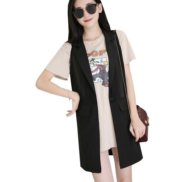

women's vests summer autumn women vest long waistcoat thin chiffon patchwork blazer coat plus size slim sleeveless jacket outwear sf353, Black;white