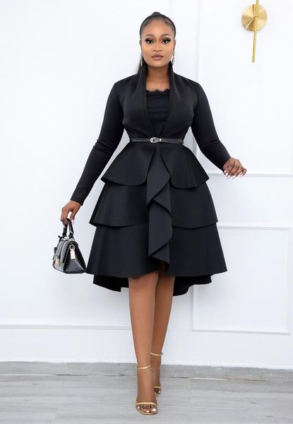 

casual dresses rmsfe 2021 solid retro black dress loose temperament high waist commuter fashion long sleeve women, Black;gray