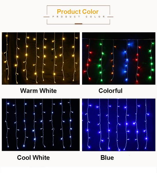 

party decoration 8m-40m christmas garland led curtain icicle string light 220v droop 0.4-0.6m mall eaves garden stage outdoor decorative lig