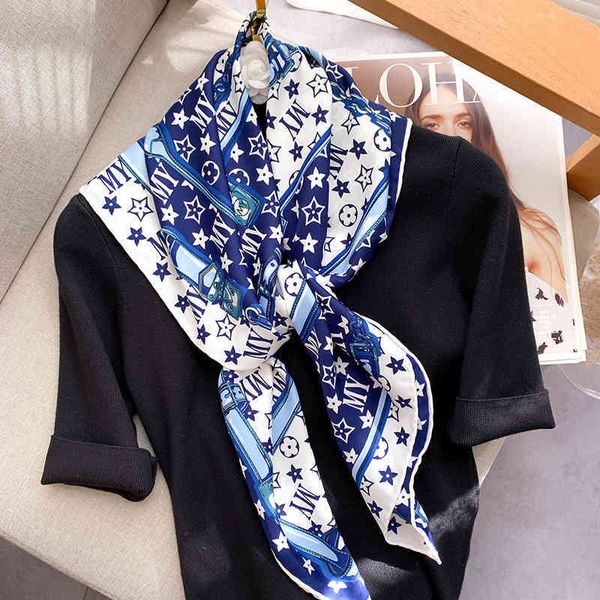 

70% off design scarf fashion spring and autumn winter letter printed 90cm silk twill square sunscreen shawl, Blue;gray