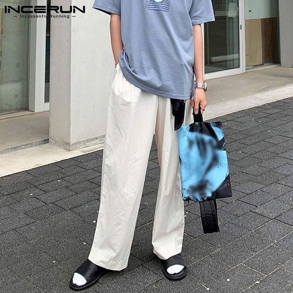 

men's pants incerun 2021 solid comfortable casual streetwear korea style leisure loose-fitting basic all-match trouser s-5xl, Black