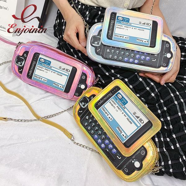 

evening bags mobile phone shape chain crossbody bag fashion reflective purses and handbags girls shoulder novelty clutch designer