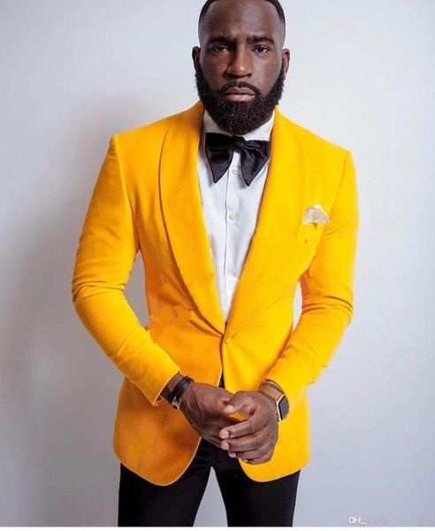 

men's suits & blazers handsome one button yellow velvet wedding groom tuxedos shawl lapel groomsmen men prom blazer (jacket+pants+tie), White;black