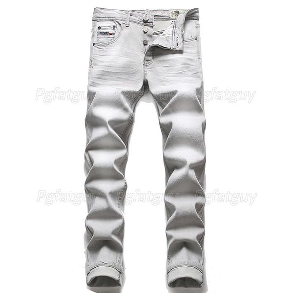 

men's jeans winter fashion mens cotton gray simple casual slim skinny denim pants micro-elastic trousers, Blue