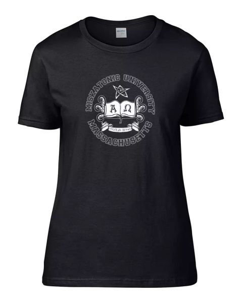 

miskatonic university- cthulhu lovecraft inspired women's t shirt, White;black