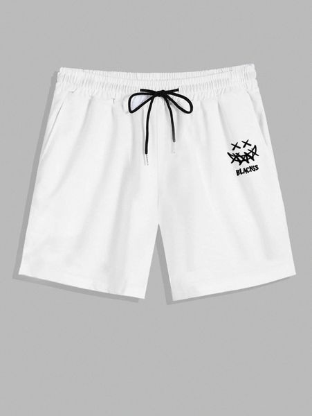 

romwe guys letter graphic shorts 7'' s07p#, Black