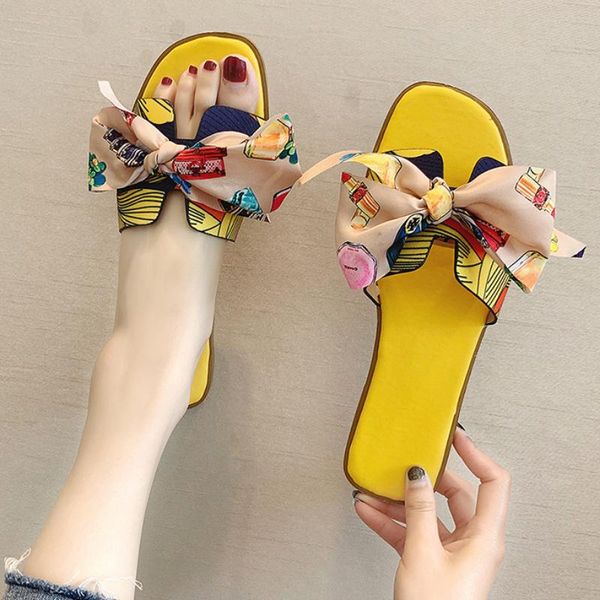 

slippers 2021 summer fashion sandals shoes women bow slipper indoor outdoor flip-flops beach female, Black