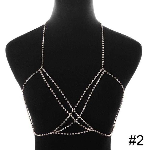 

bohemian beach chest chain for women full rhinestone cross chest chain shining crystal bra body necklace choker jewelry p0811, Silver