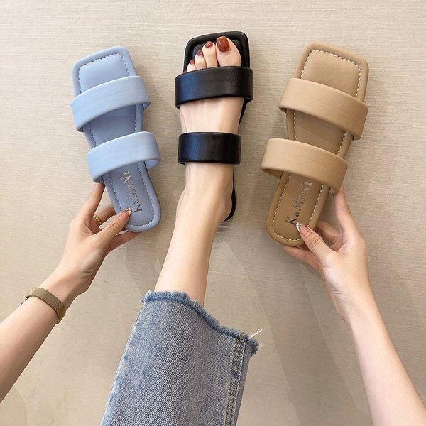 

slippers shoes woman 2021 casual shale female beach pantofle luxury summer sabot flat fashion slides pu rome basic sho, Black