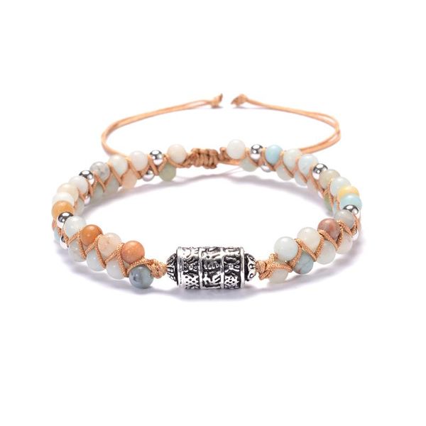 

tennis six true words mantra beads bracelets amazonite 4mm stones handmade tibetan jewelry wrap silver round, Golden;silver