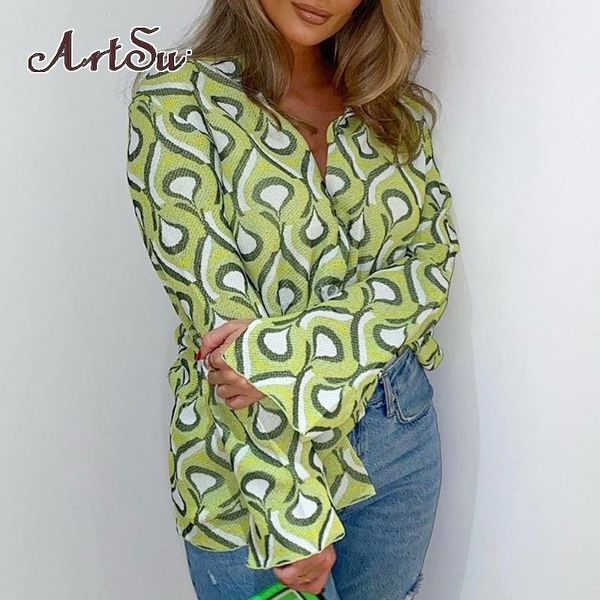 

women's blouses & shirts print vintage casual loose tee shirt women autumn green long sleeve oversized t ladies fashion elegant asnbl8, White