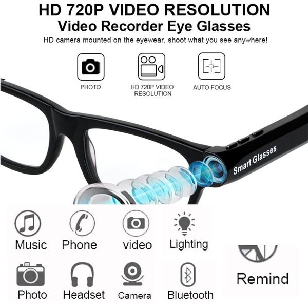 

glasses multifunction bluetooth smart support to listen music and call 720p video built-in 32g storage led light