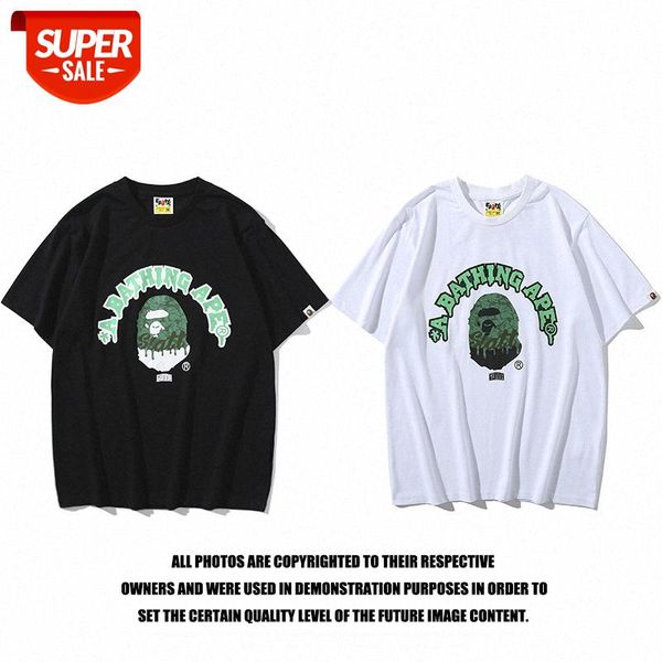 

japanese brand ape-man head cooperation joint paint splashing dark green camouflage t-shirt #ud8p, White;black