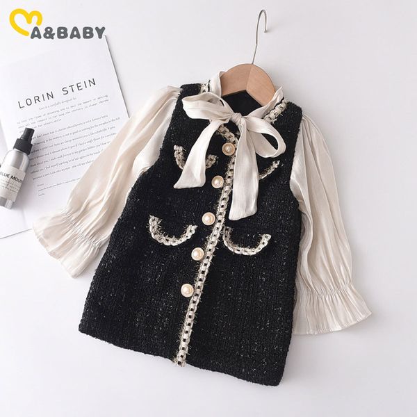 

2-8y autumn spring kids girls dress princess pearl bow ruffles long sleeve patchwork a-line dresses for children girl 210515, Red;yellow