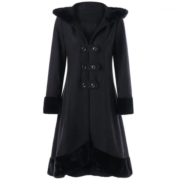

women's wool & blends christmas halloween black gothic hooded overcoat autumn winter women coat female mid-long double breasted slim wo