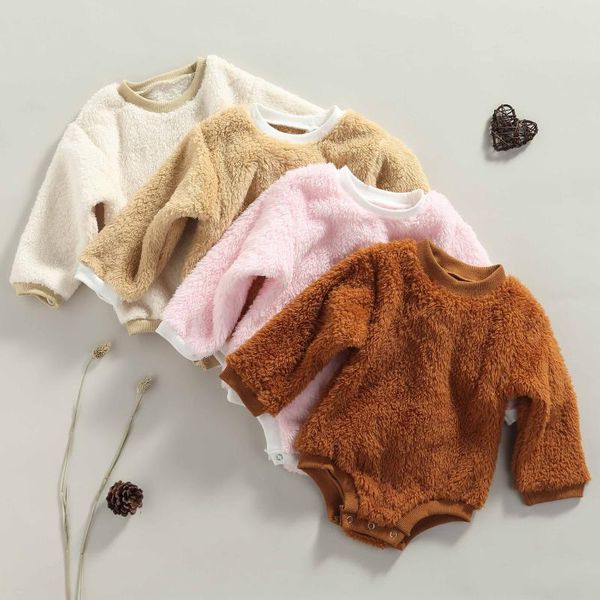 

rompers baby autumn plush splicing round-neck long-sleeves jumpsuit with crotch buttons for toddlers girls boys 0-24 months, Blue