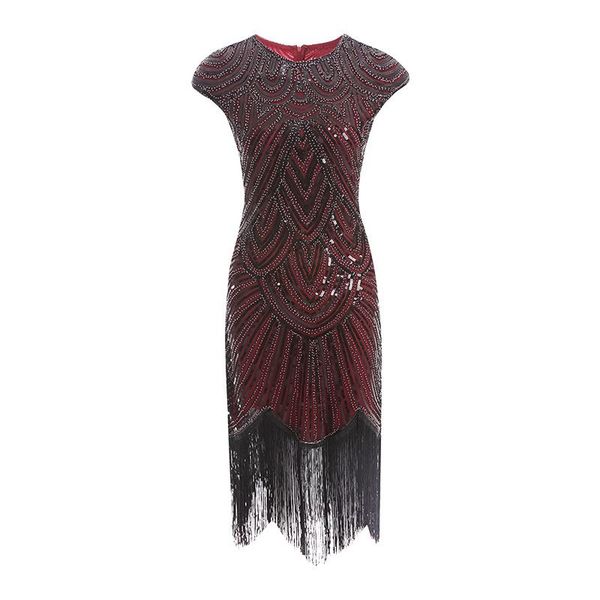 

halloween the great gatsby 1920s vintage party costume women's sequins tassel fringe tulle, Black;red