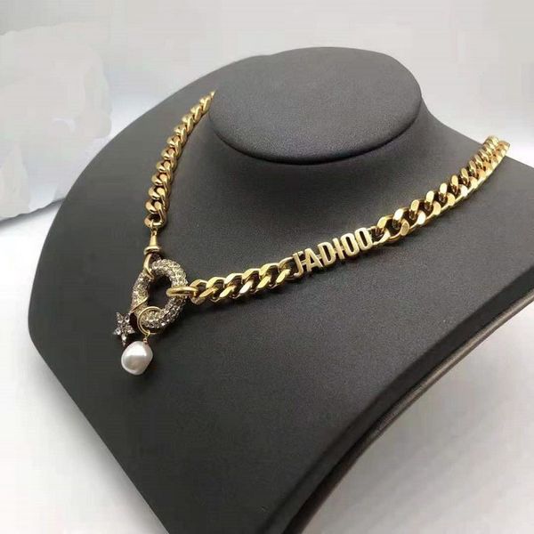 

design jewelry letter diamond circle five pointed star pearl necklace 2021 brass neck chain, Silver