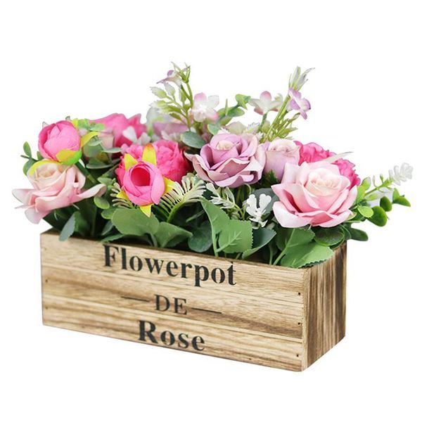 

simulation flower arrangements in wooden vase artificial flowerpot scene props