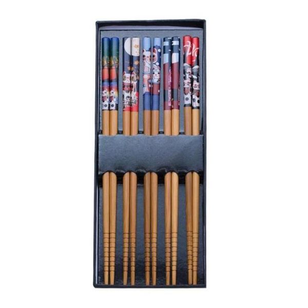 

chopsticks 5 pairs reusable japanese style bamboo lucky cat pattern chopstick for gift fiends