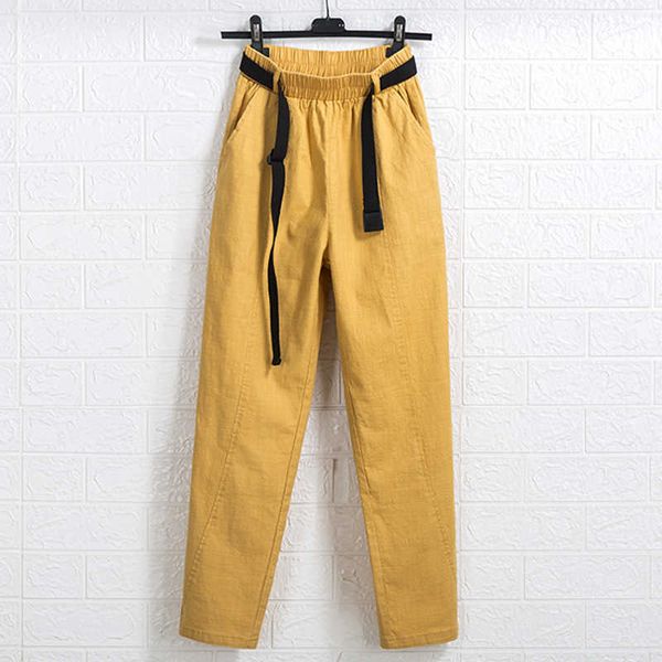 

loose spring summer trousers casual belt pants casual harem pants korean elastic waist triangle buckle cargo women 210531, Black;white