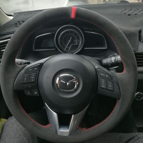 

for mazda 3 6 xingcheng 8 cx5 cx4 diy custom black suede hand-sewn car steering wheel cover