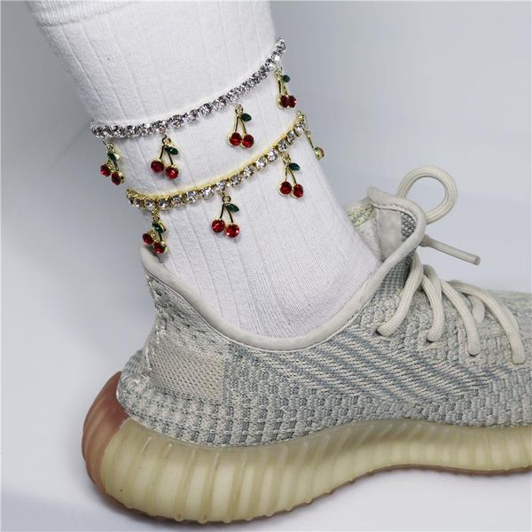 

anklets bohemian rhinestone crystal cherry ankle bracelet tennis chain for women beach leg foot bracelets jewelry, Red;blue