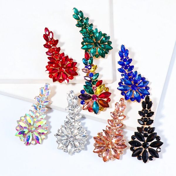 

long crystal drop dangle earrings colorful rhinestone hangle earring luxury ear ring for women jewelry accessories, Silver