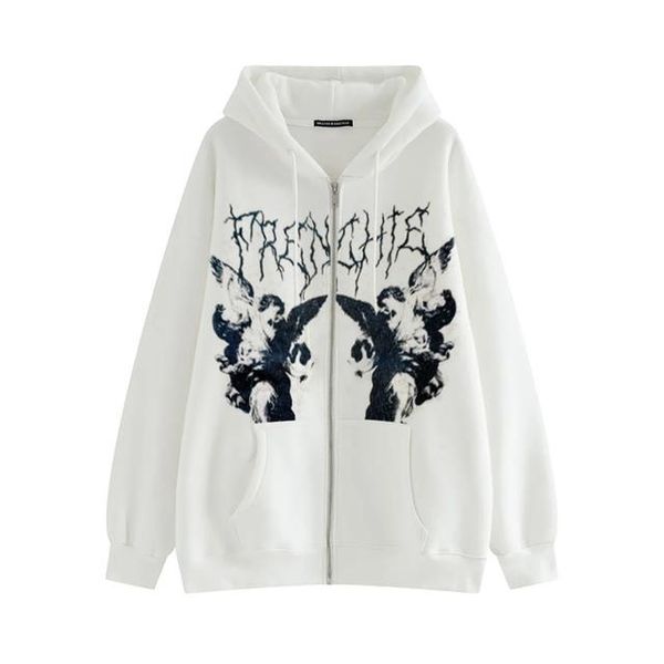 

men's hoodies & sweatshirts 2021 gothic style ladies hip-hop street hoodie jacket angel dark print coat harajuku y2k clothing punk zipp, Black