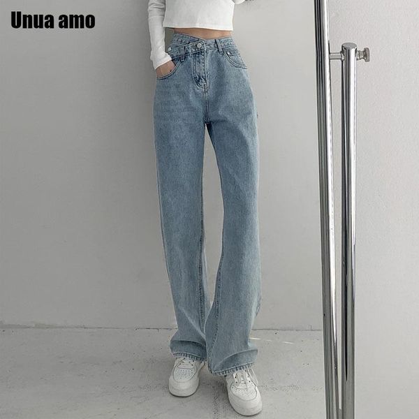 

women's jeans unua amo 2021 high waist loose comfortable for women plus size casual straight pants mom washed boyfriend, Blue