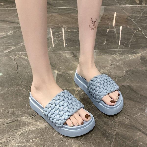 

slippers platform sandals women shoes thick sole summer open toe pleated slides multicolor chunky, Black
