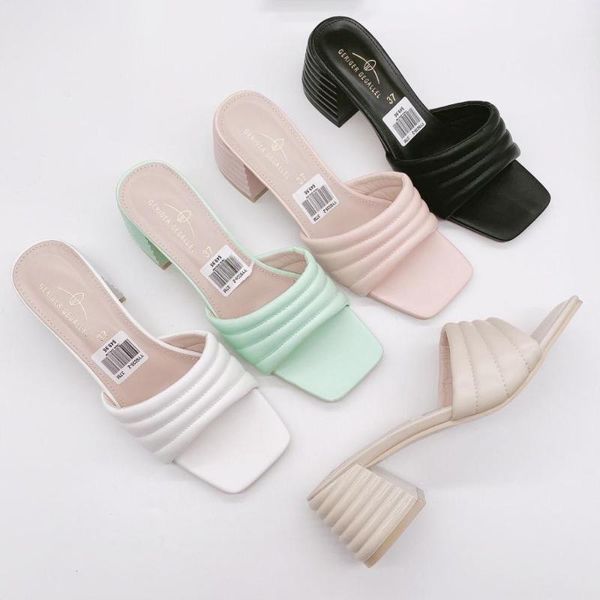 

arrivals fashion summer shoes women pumps high heels slides pu leather ladies sandals heeled slippers, Black