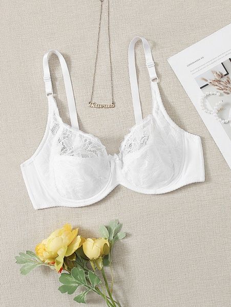 

plus floral lace underwire bra k8bn#, Black;white