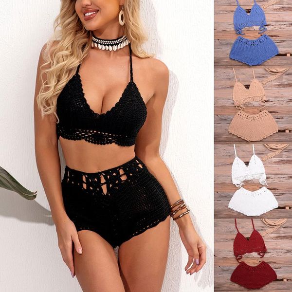 

women's swimwear sagace hollow shell with hand woven bikini swimsuit fashion beach wear roupas femininas 2021bikini, White;black