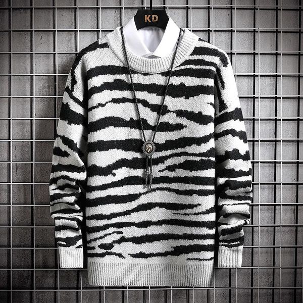 

men's sweaters 2021 fall winter hip hop knitted men loose printed pullover long sleeve thick warm sweater knitwear, White;black