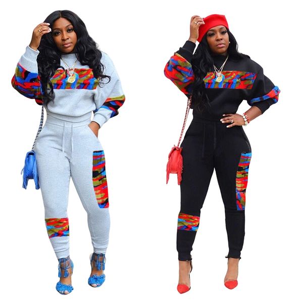 

winter women trasuit set o-ne full sleeve pants suit two piece set print night sportswear fashion fitness outfits gl8111by, White