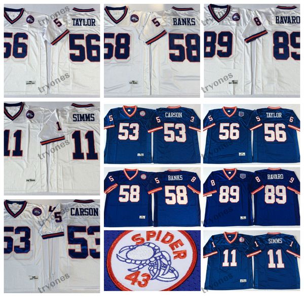 Herren 11 Phil Simms 53 Harry Carson 56 Lawrence Taylor Fußballtrikots 1990 Vintage 58 Carl Banks 89 Mark Bavaro genähte Hemden Stickerei Jersey XXV Patch