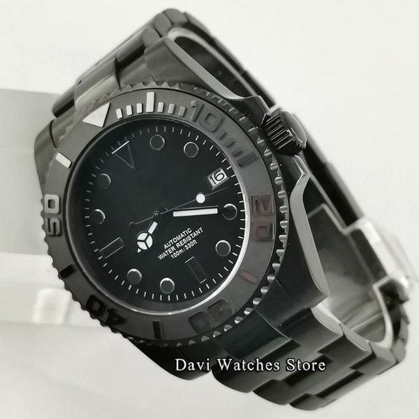

wristwatches 40mm sterile 24 jewels japan nh35 mens watches black pvd case bezel sapphire automatic movement waterproof men's watch clo, Slivery;brown