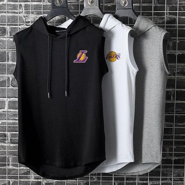 

men' tank summer mens muscle hoodie vest sleeveless bodybuilding gym workout fitness shirt hip hop sweatshirt, White;black